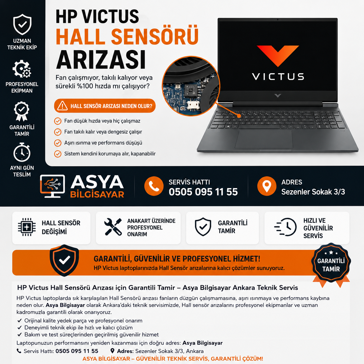 HP Victus Hall Sensörü Arızası Garantili Tamir